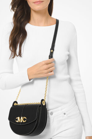 Izzy Small Pebbled Leather Saddle Crossbody Bag In Black MICHAEL KORS
